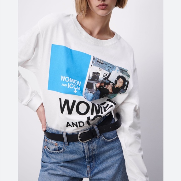 Zara Tops - *SOLD* Zara Women Icon Long Sleeve White Graphic T-shirt Size Large